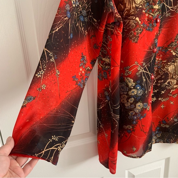 Vintage Red Patterned Button Front Blouse - Picture 8 of 10